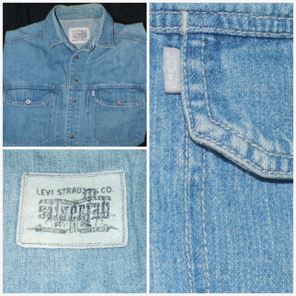 Vtg 1994 Levi's Denim Shirt L Jean Silver Tab Pockets Button Western Cowboy Nice